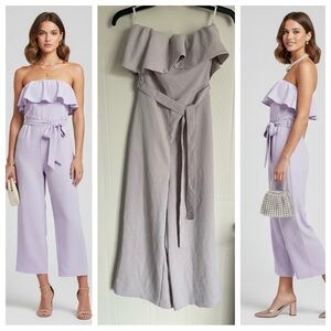 Babaton Aritzia Romantic Minimalist Jumpsuit Ruffle Strapless Lilac